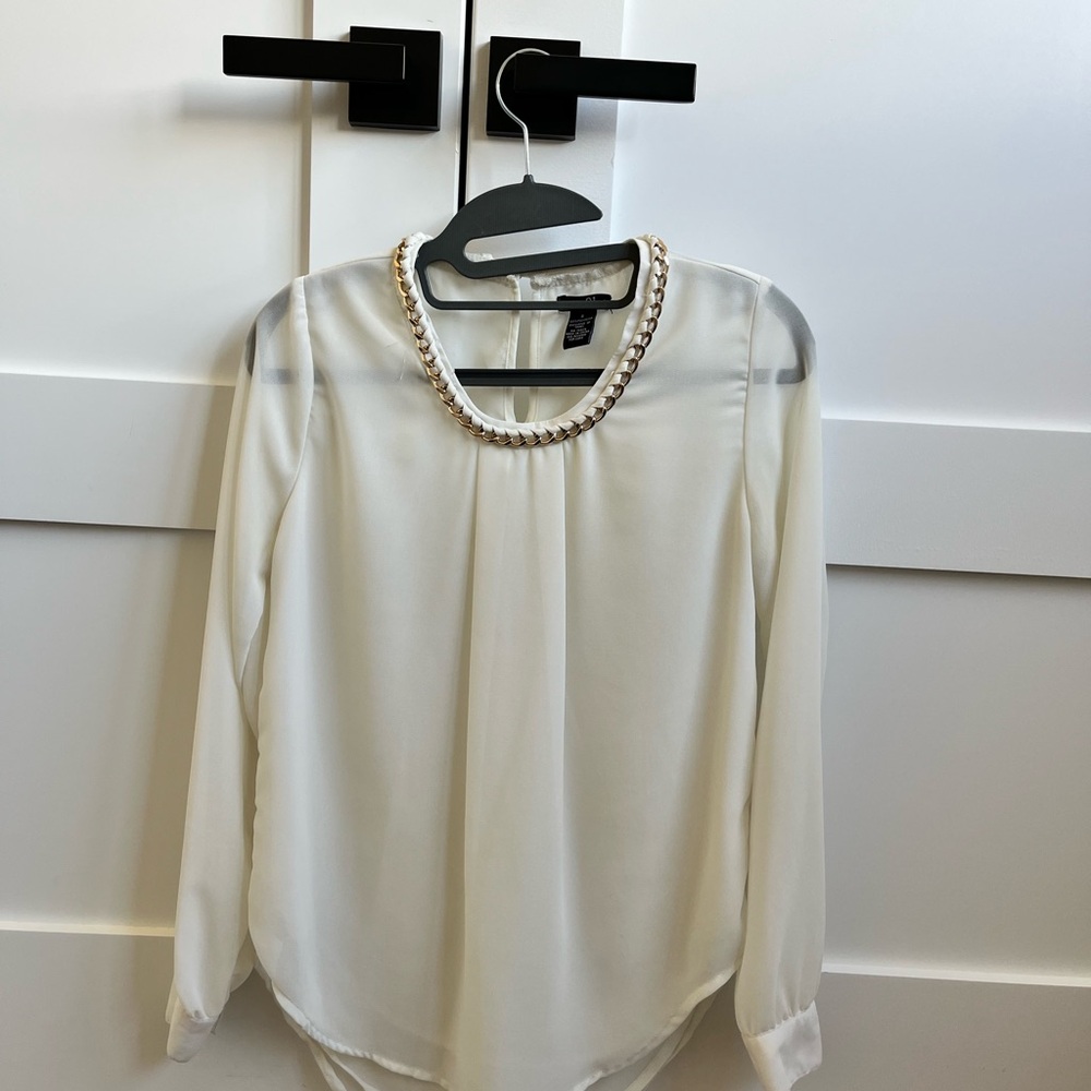 Elegant Cream Blouse with Pearl Detailing